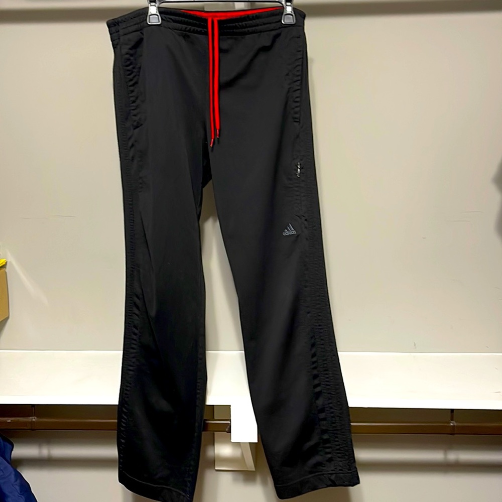 Adidas Athletic Track Pants Loose Sweatpants Polyester Black Men's L Red lining